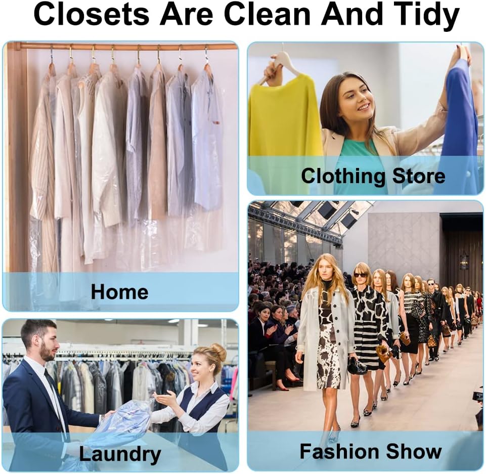 BEISHIDA 50PCS 60 Inch Plastic Garment Bag-Plastic Clear Dry Cleaner Laundry Bags for Clothes Cover, Hanging Clothes Storage for Long Dresses Skirt Coat Suit Shirt Jacket