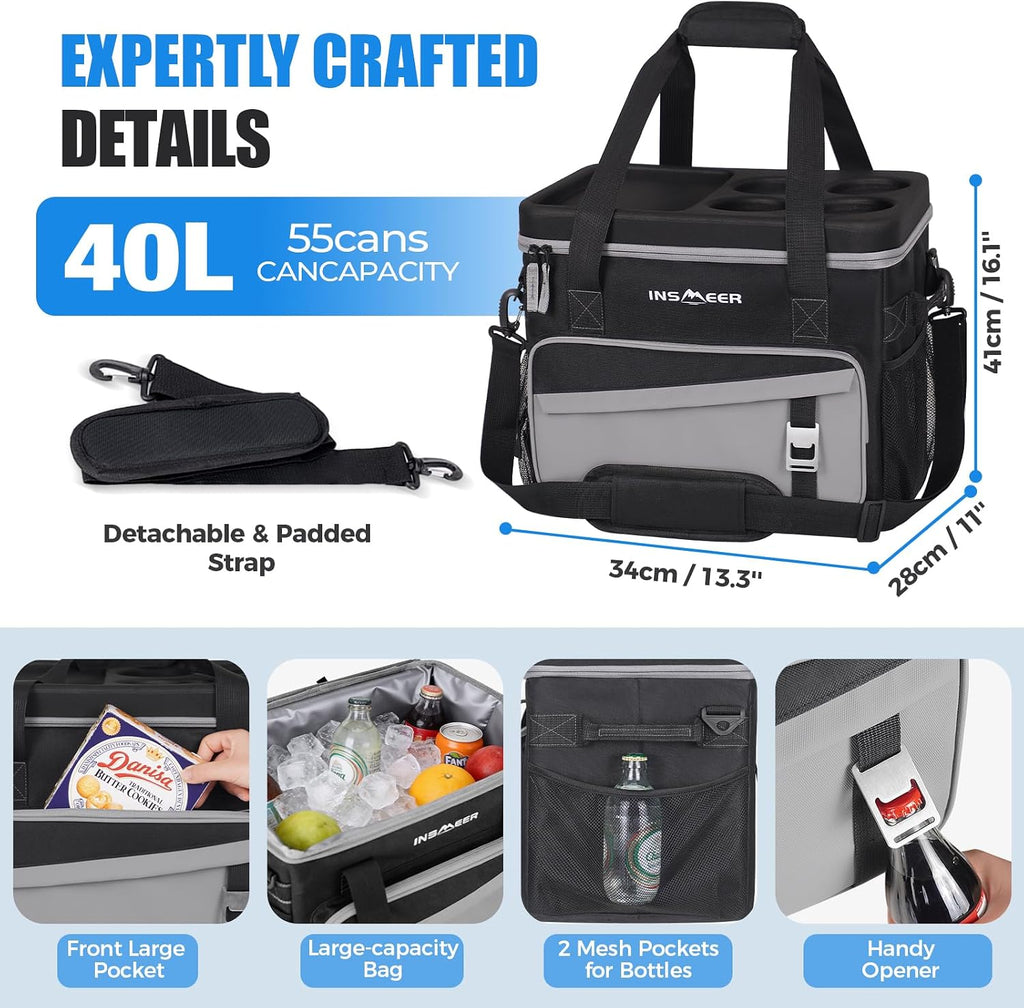 INSMEER Collapsible Cooler with Hard Shell & 4 Cup Holders - 55 Cans