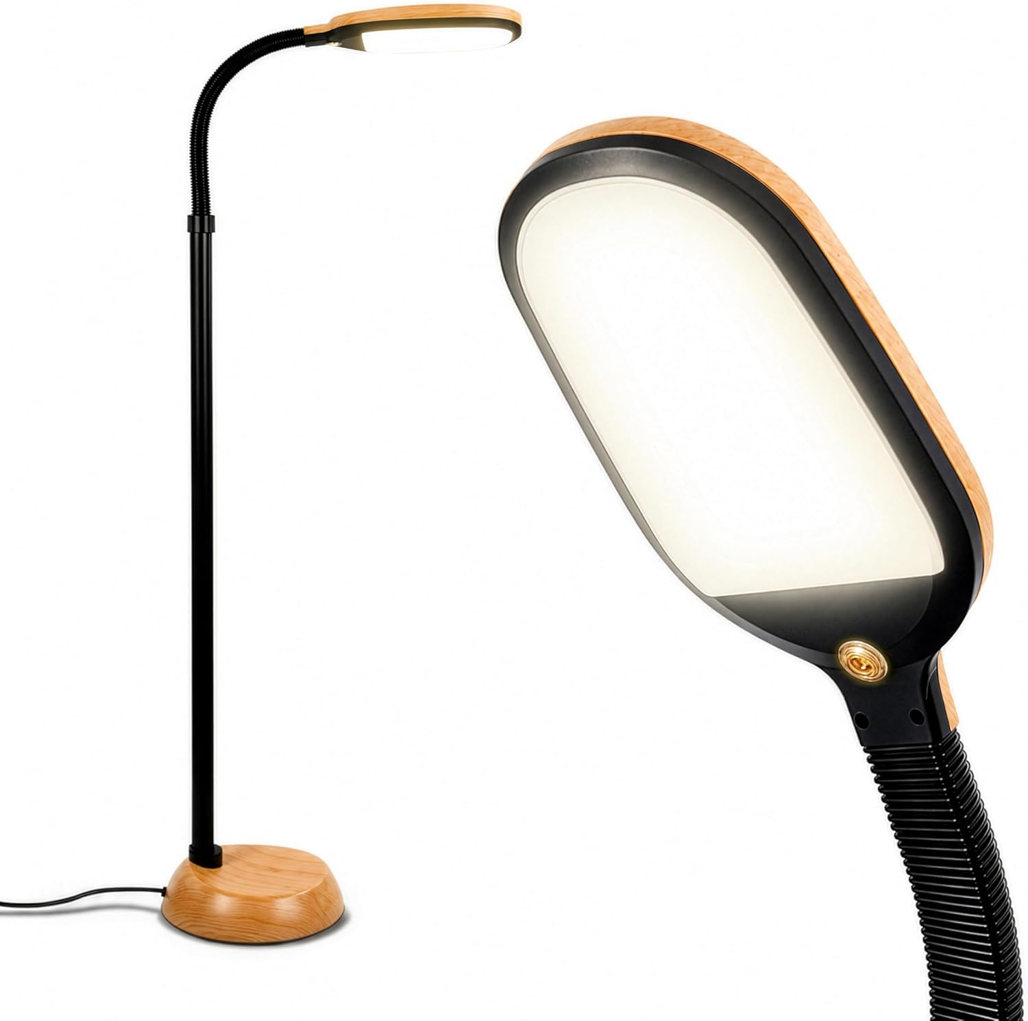 Brightech Litespan - LED Floor Reading Lamp, Modern Wooden Style, Adjustable Gooseneck, 850-950 Lumens, 12W, 3-Year Warranty