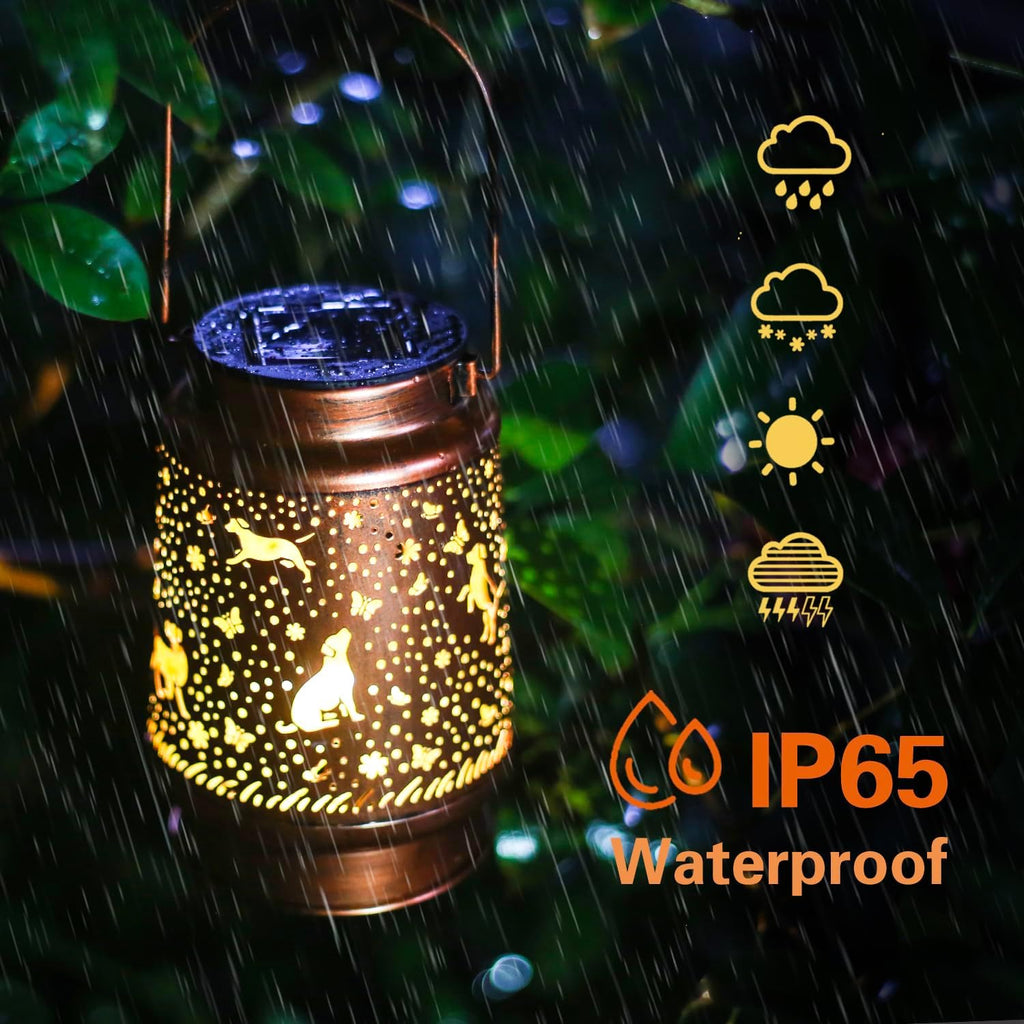 Dog Solar Lanterns Outdoor Waterproof Hanging Solar Lights Labrador Dog Gifts for Women Men Metal Decorative LED Lanterns for Yard, Patio, Lawn, Pathway, Landscape, Garden Decor, Dog Lovers Gifts