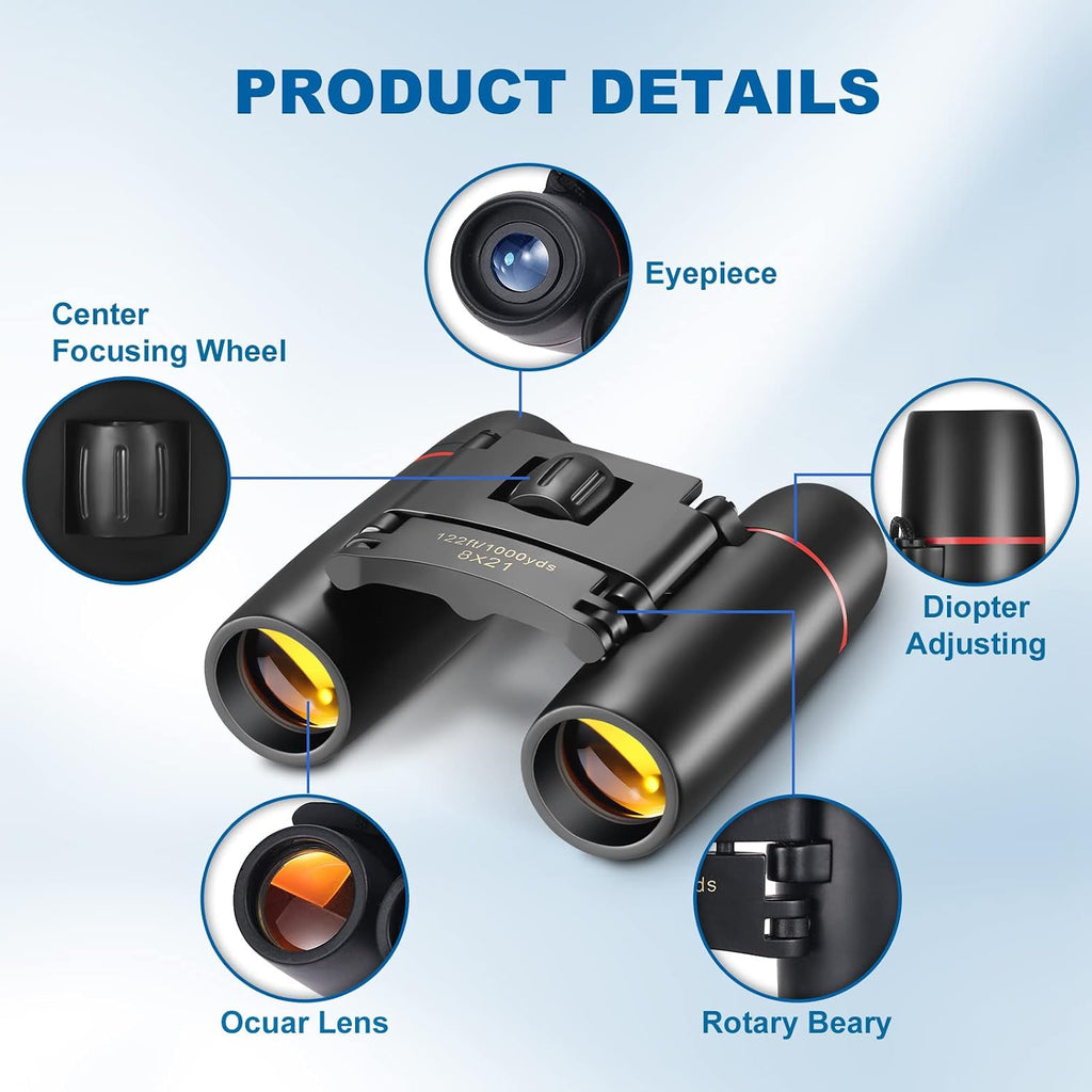 AHFLRITO Compact Binoculars, Lightweight Foldable Small Binoculars for Adults and Kids, Portable Waterproof for Bird Watching, Traveling, Theater, Opera, Concert, Hiking, Sightseeing