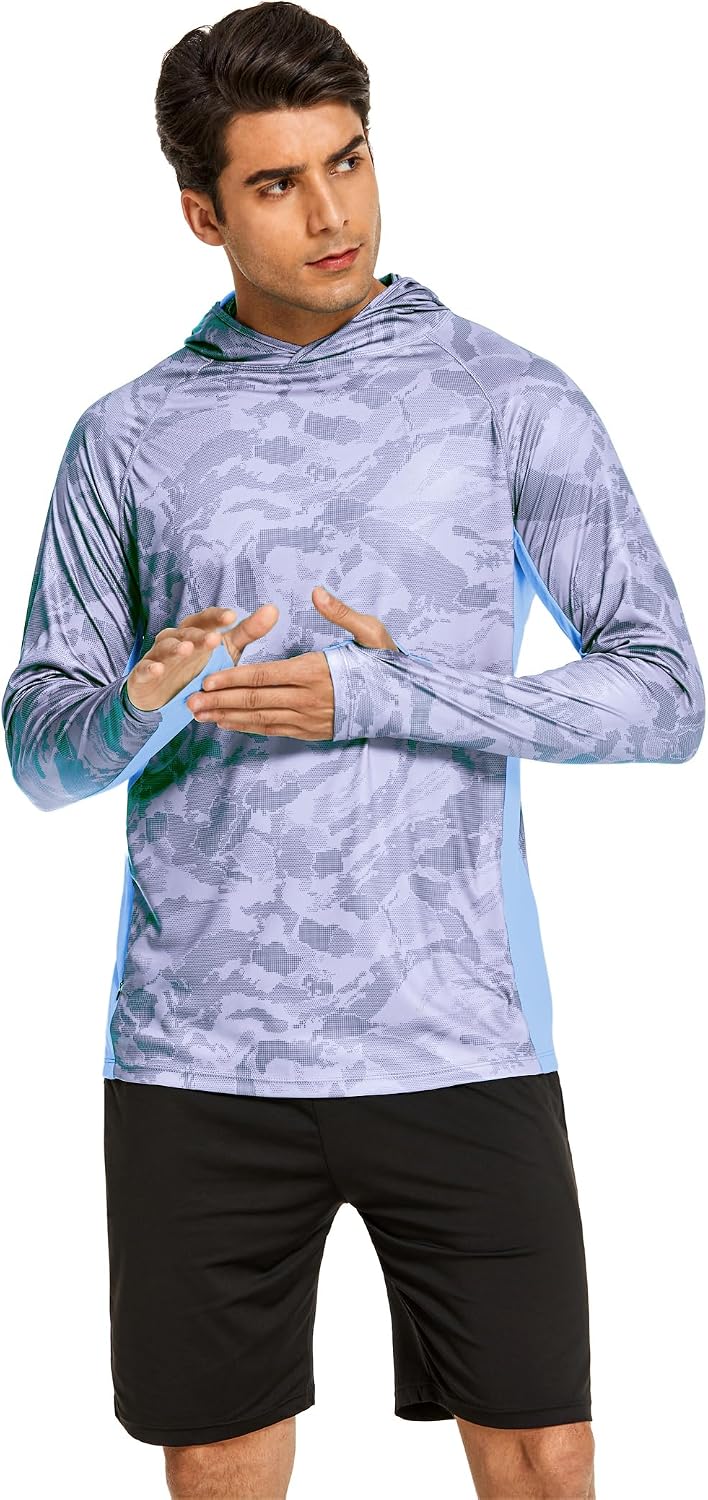COOrun Men's Hooded Sun Shirts with Mask Fishing Shirts for Men Long Sleeve UPF 50 Rash Guards Cooling Hoodies Hiking Shirts