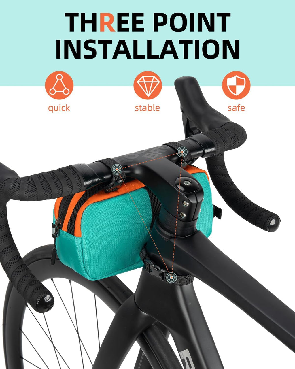 ROCKBROS Bike Handlebar Bag 2.5L 3-Strap Quick Release with Shoulder Strap
