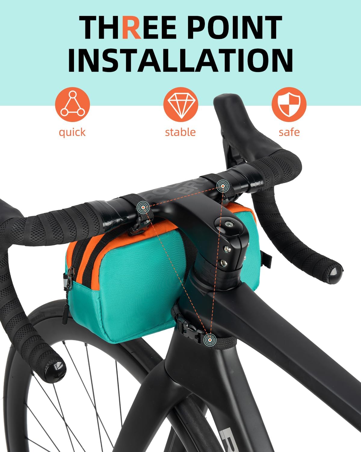 ROCKBROS Bike Handlebar Bag 2.5L 3-Strap Quick Release with Shoulder Strap
