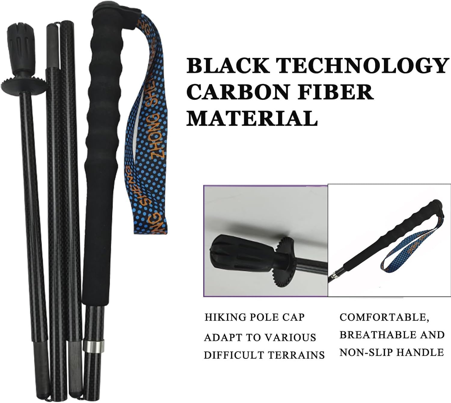 OKHEALING Ultralight Trekking Poles, Foldable, Set of 2, Ultralight Carbon Fiber, Trail Poles with Moisture Wicking Handle, with Storage Bag