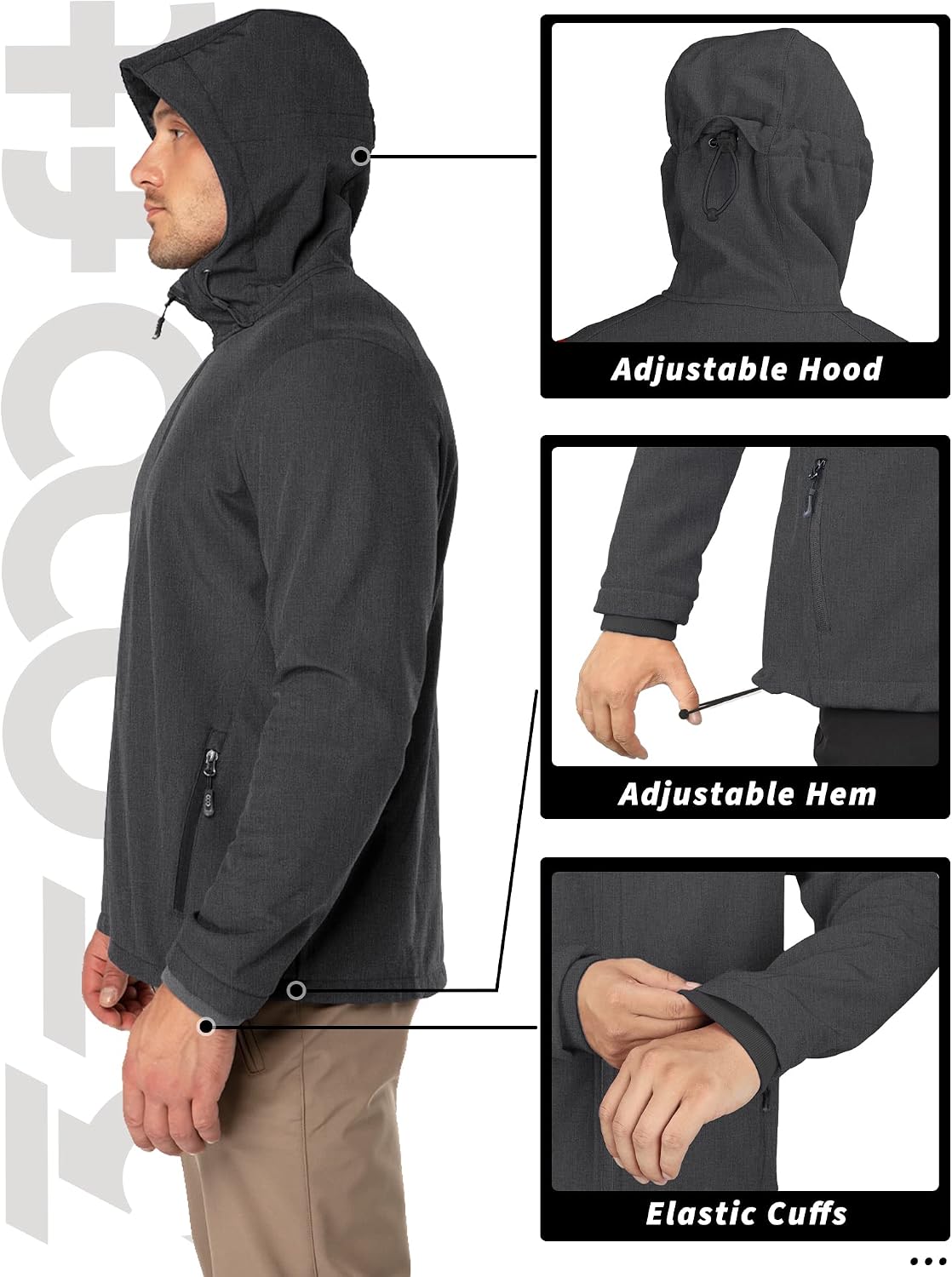 33,000ft Men's Hooded Fleece Lined Rain Shell Jacket Waterproof Lightweight