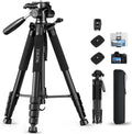 75" Camera Tripod, Aluminum Heavy Duty Camera Stand for ipad Phone, Travel Tripod with/Carry Bag/Phone Tablet Holder, Compatible with Canon Nikon Sony DSLR, Spotting Scopes, Max Load 15 Lb(Black)