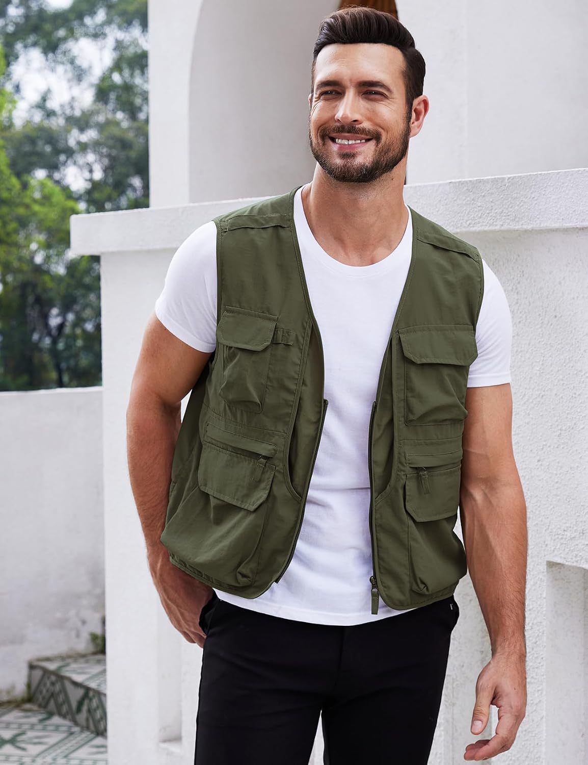 Gihuo Mens Fishing vest for Safari Utility Cargo with Pockets