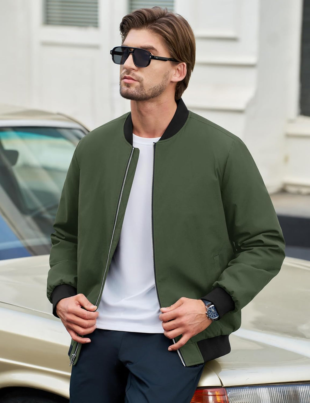 Cotrasen Men's Bomber Jacket Fall Winter Windbreaker Warm Quilted Coats