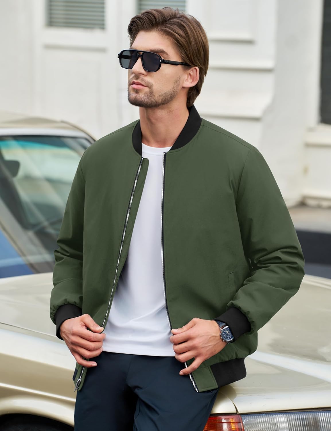 Cotrasen Men's Bomber Jacket Fall Winter Windbreaker Warm Quilted Coats