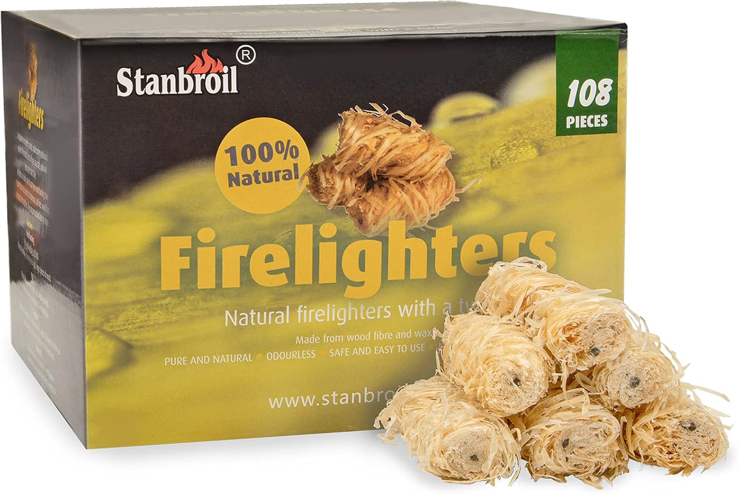 Stanbroil 32 pcs Natural Charcoal Fire Starters Super Fast Lighting