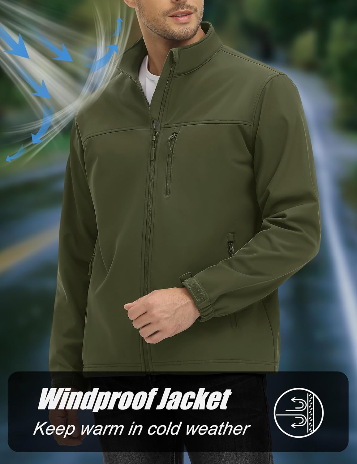 MAGCOMSEN Mens Lightweight Softshell Jacket Fleece Tactical Waterproof Coat