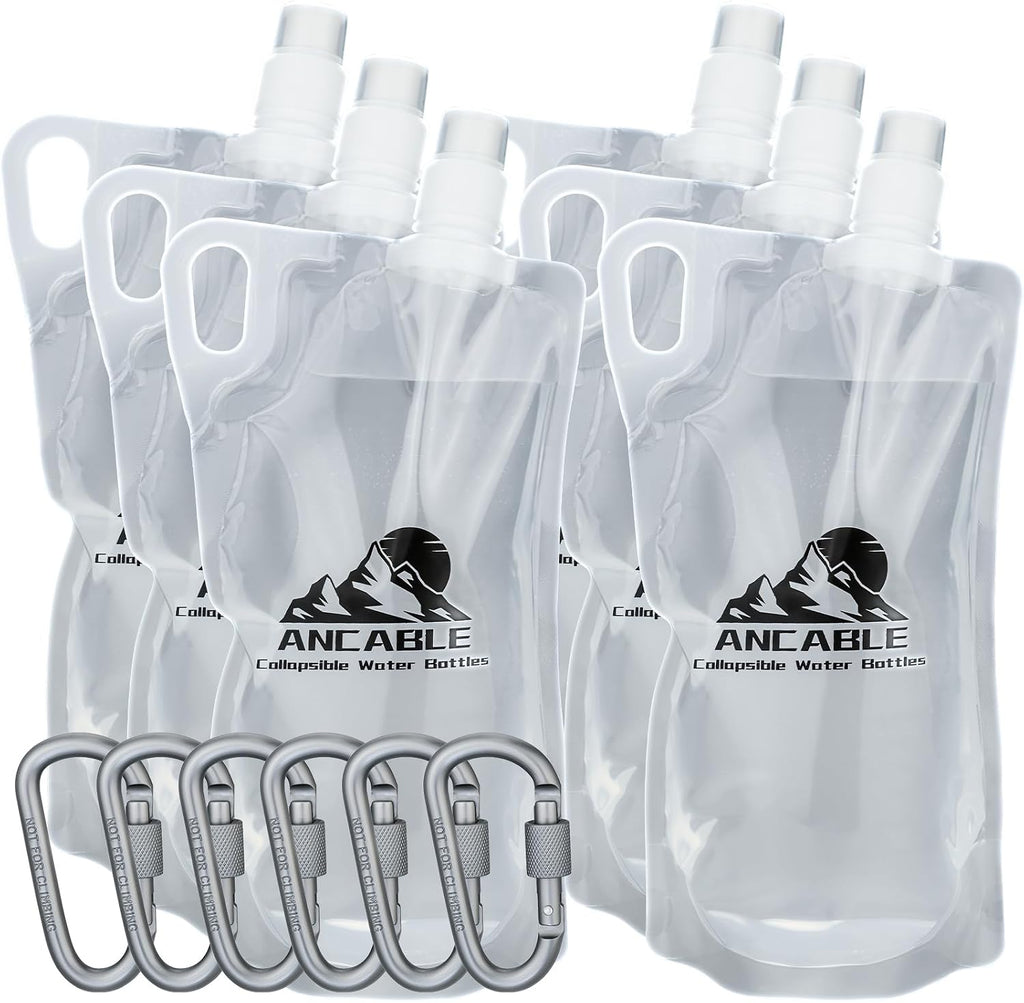 Ancable 33oz Collapsible Water Bottles, 6-Pack Reusable Travel Foldable Water Bottles for Hiking Camping Running Bike, BPA-Free Water Bottle