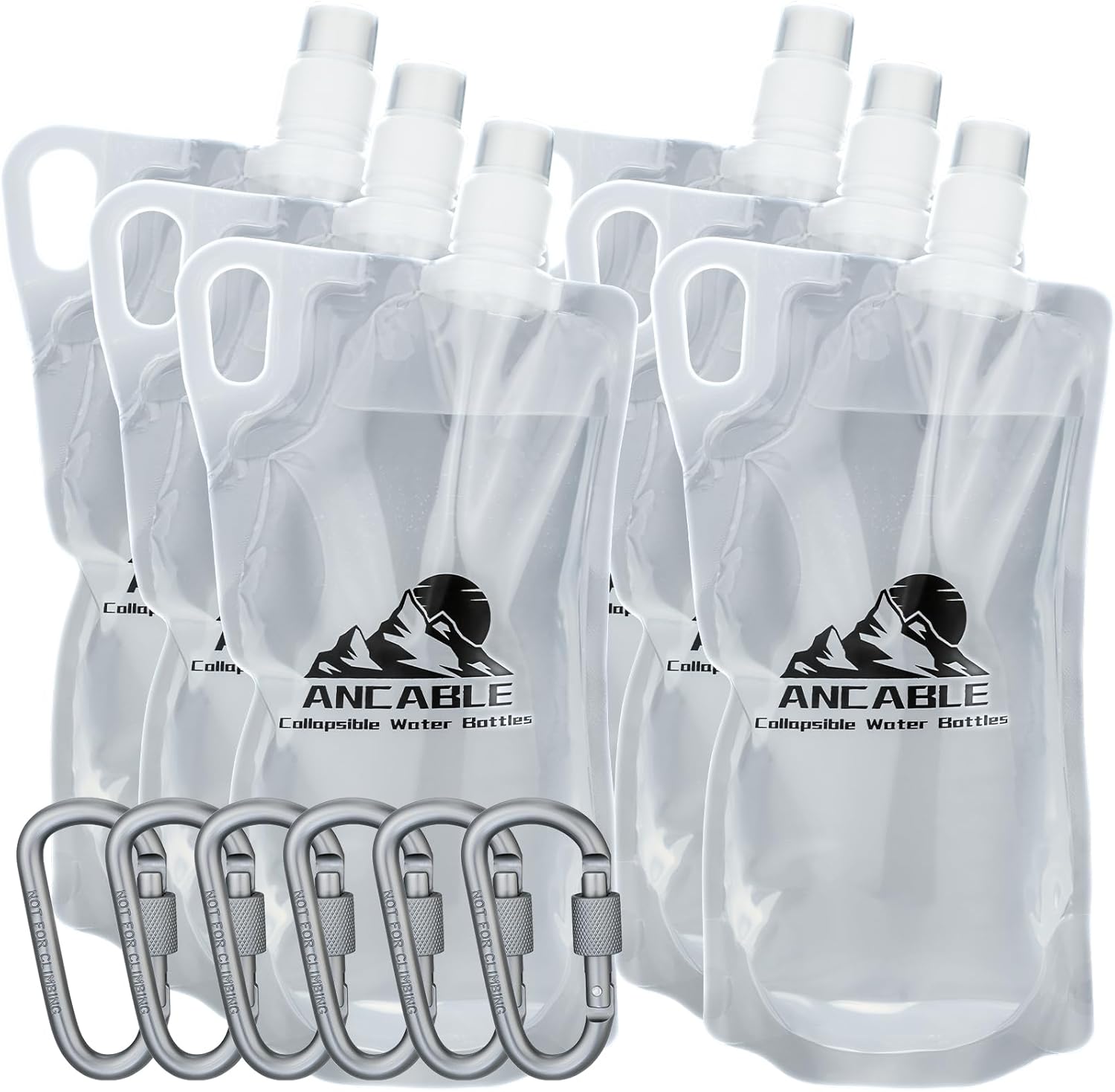 Ancable 1L Hiking Collapsible Water Bottles, 4-Pack 33OZ BPA-Free Foldable Backpacking Water Bottle for Travel Camping Hiking