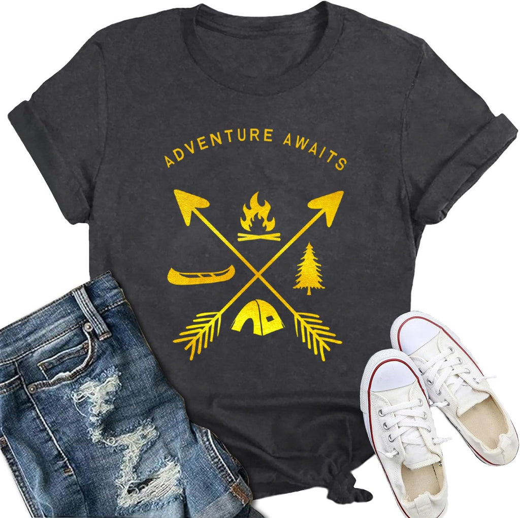 Womens Adventure Awaits Shirts Outdoor Lifestyle Camping Hiking T-Shirt Nature Travel Camp Life Tee