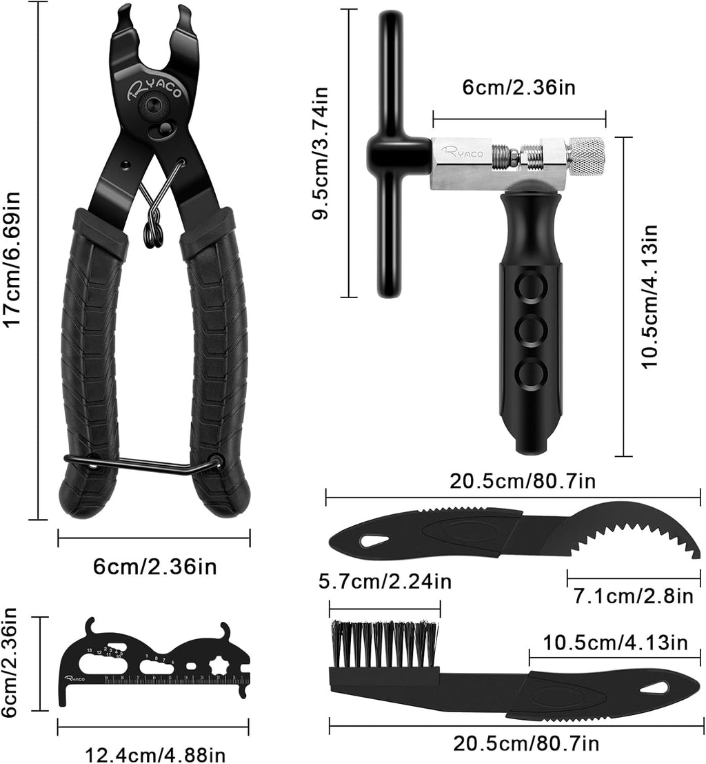Ryaco 12PCS Bike Chain Tool Sets (2025News) 3PCS Bicycle Cleaning Brush, Bicycle Link Plier, Chain Cutter Checker, Bike Missing Links, Wrench Kits Suit for 6-12 Speed Chain, Road Mountain Sports Bike
