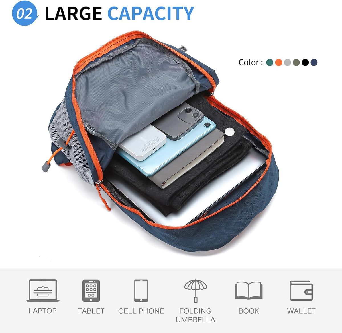 20L Small Hiking Backpack for Women Men Packable Daypack Dark Blue