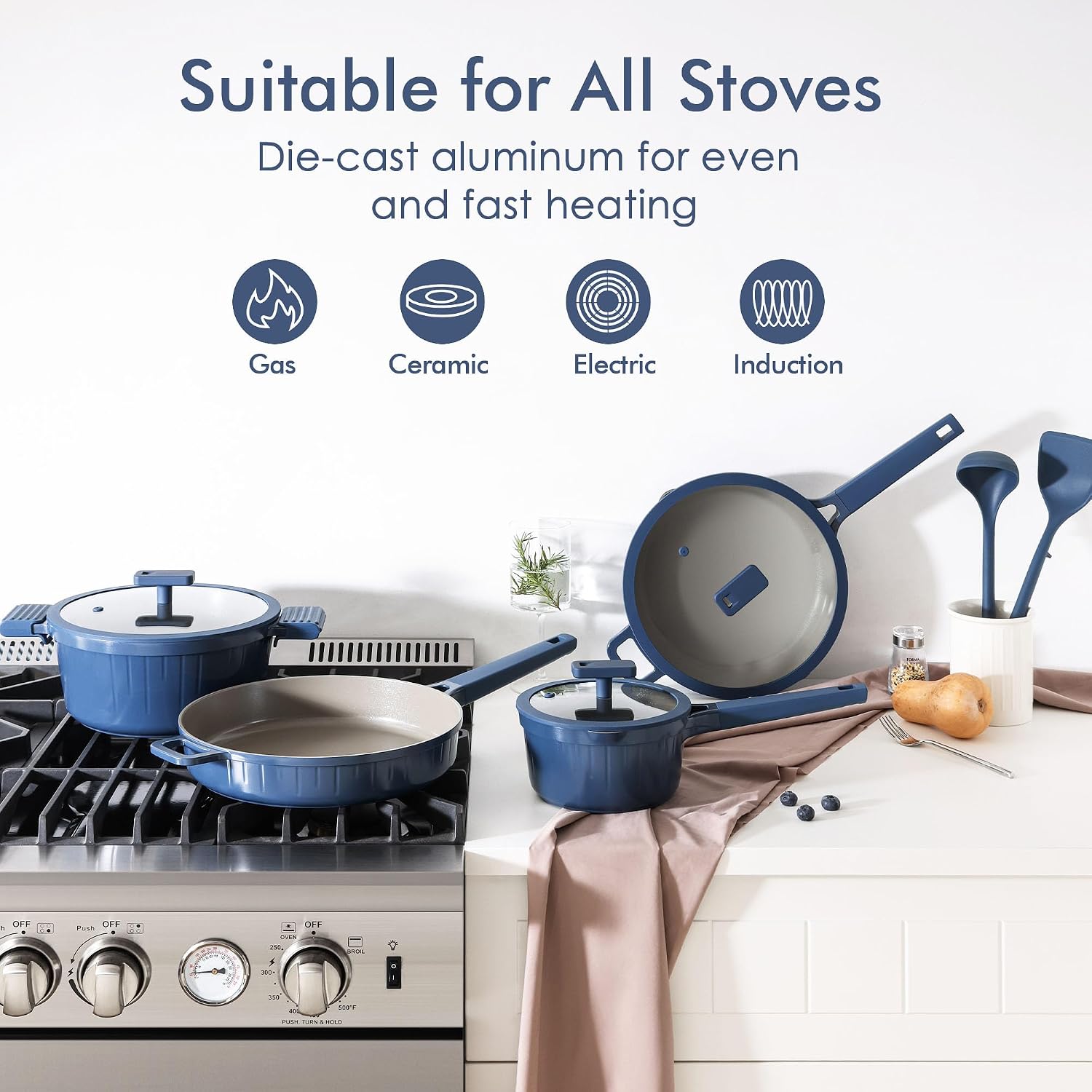 SENSARTE 14Pcs Pots and Pans Set Non Stick, Ceramic Cookware Set Non toxic