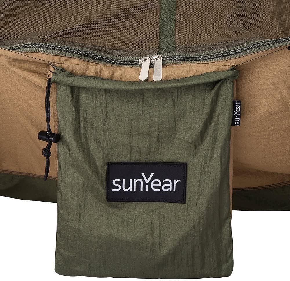 Sunyear Camping Hammock, Portable Single & Double Hammock with Net, 2 Person Hammock Tent with 2 * 10ft Straps, Best for Outdoor Hiking Survival Travel