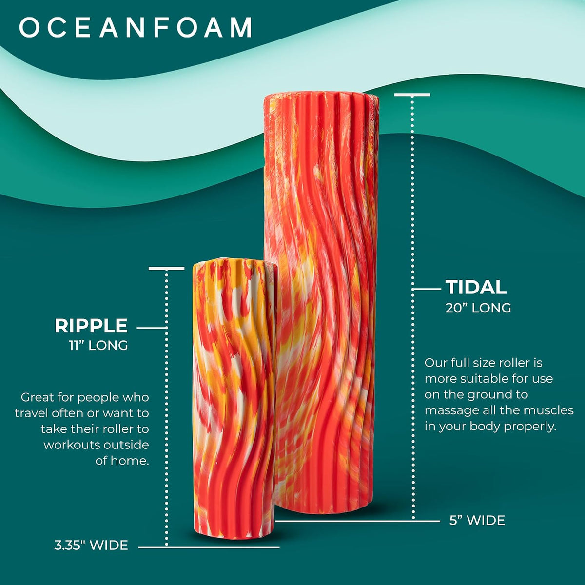 Oceanfoam Tidal Foam Roller for Exercise (Red, Gold & Natural Marbled)