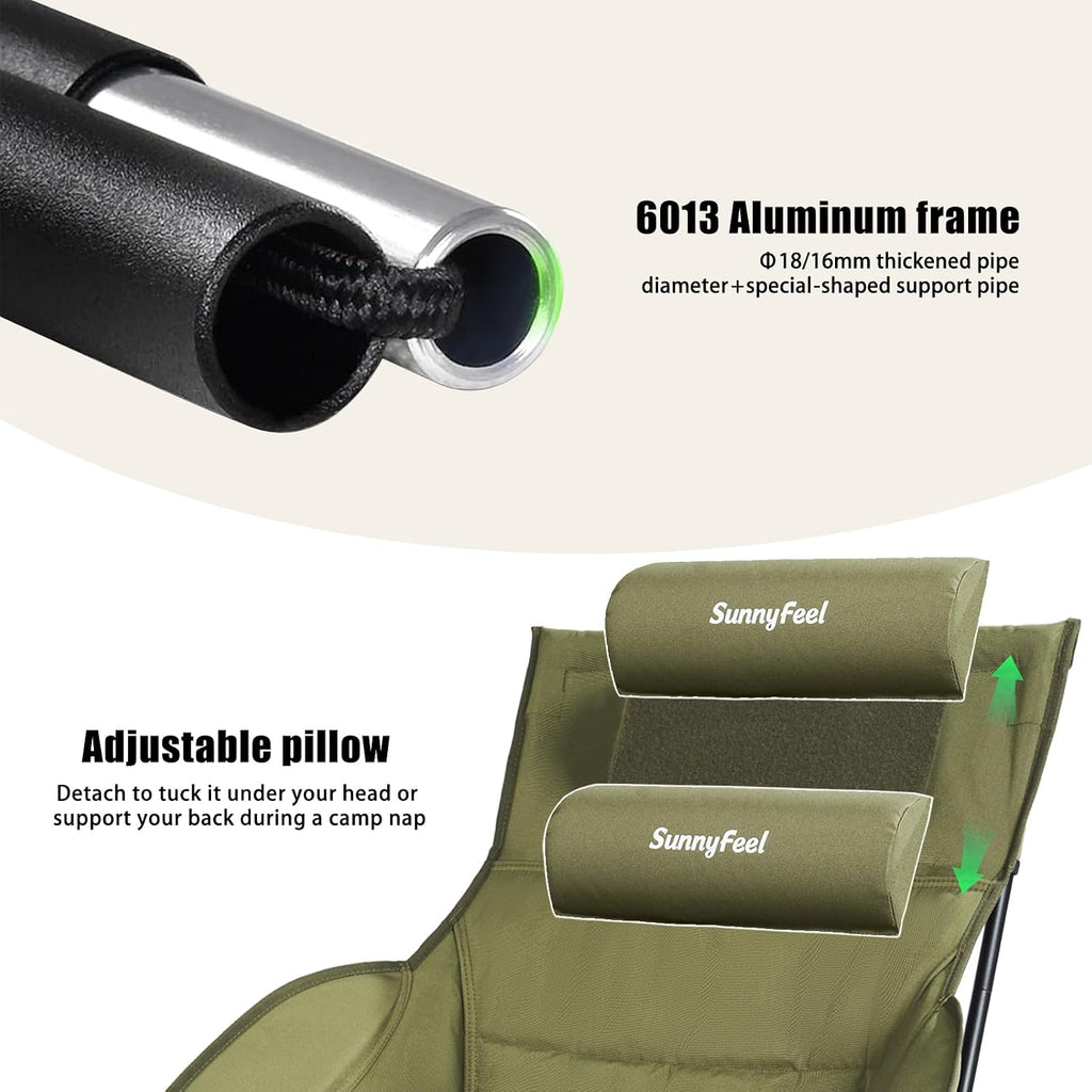 SUNNYFEEL Oversized High Back Padded Camping Chair, Portable Folding Outdoor Chair, Sturdy Camping Chair, Ultralight Compact Chair for Camping, Beach, Festival, Travel, Patio (Army Green)