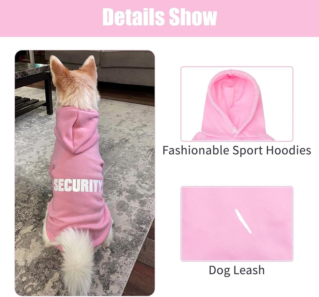 BINGPET Security Dog Hoodie, Pet Sweater Clothes with Leash Hole, Pink