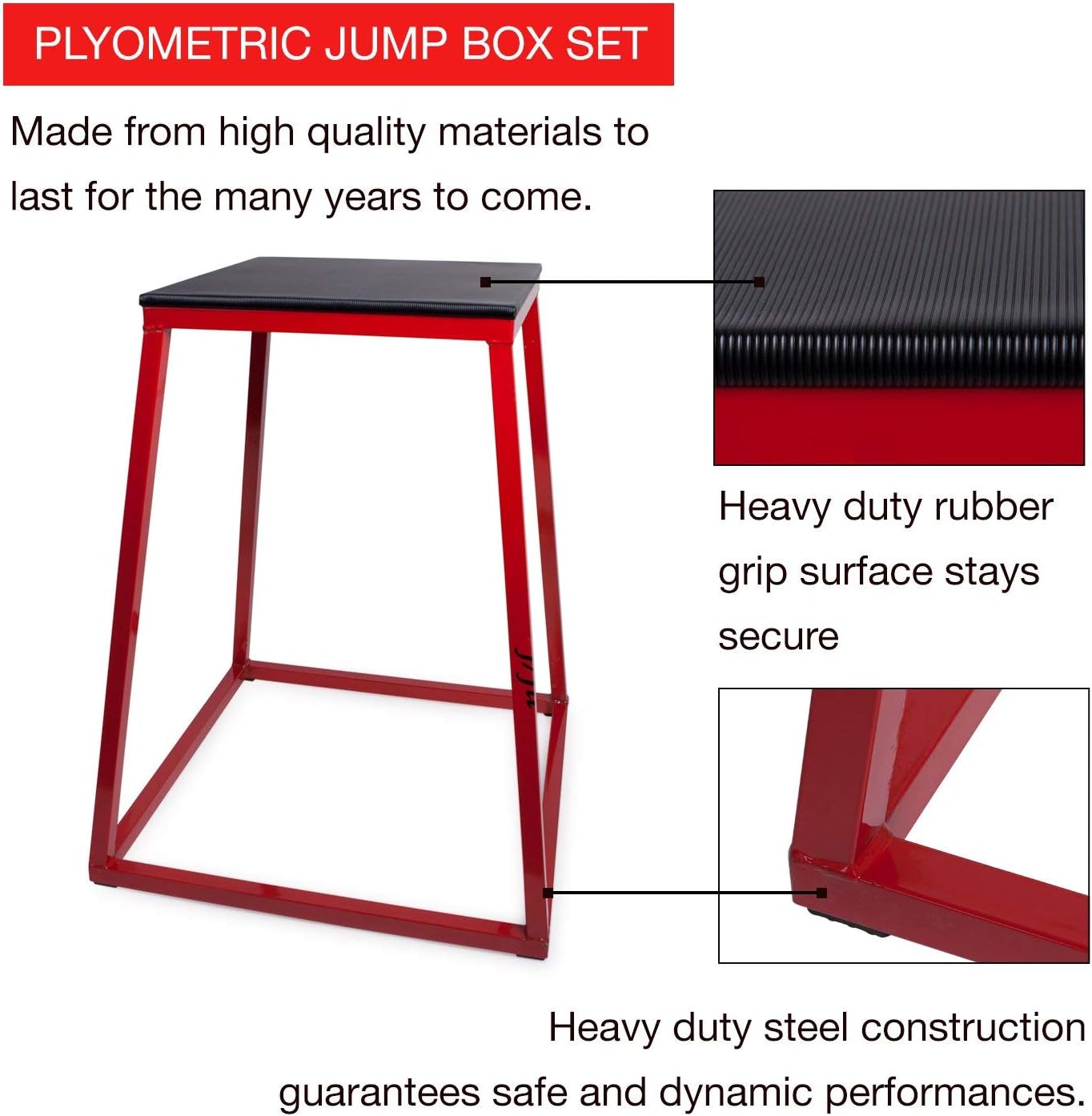 JFIT Plyometric Boxes - Made in Taiwan NO Assembly Required Single - Height Box Set and Adjustable Box Options Plyometric Platform and Jumping Agility Box for Training Conditioning Strength Training