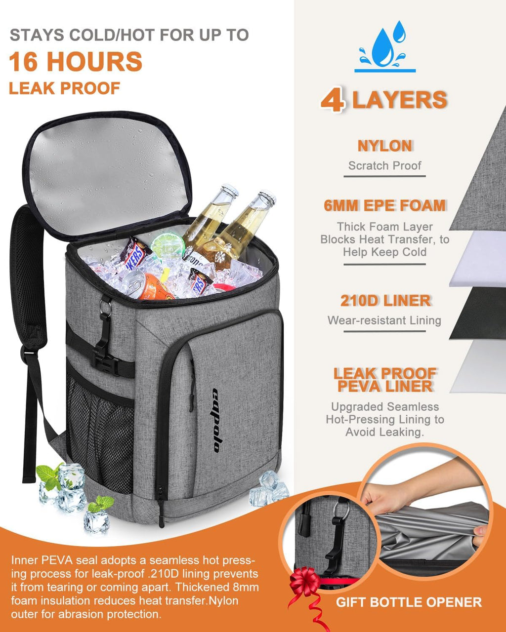 Capolo Cooler Backpack Insulated Leak Proof for Women Men Soft Cooler Bag