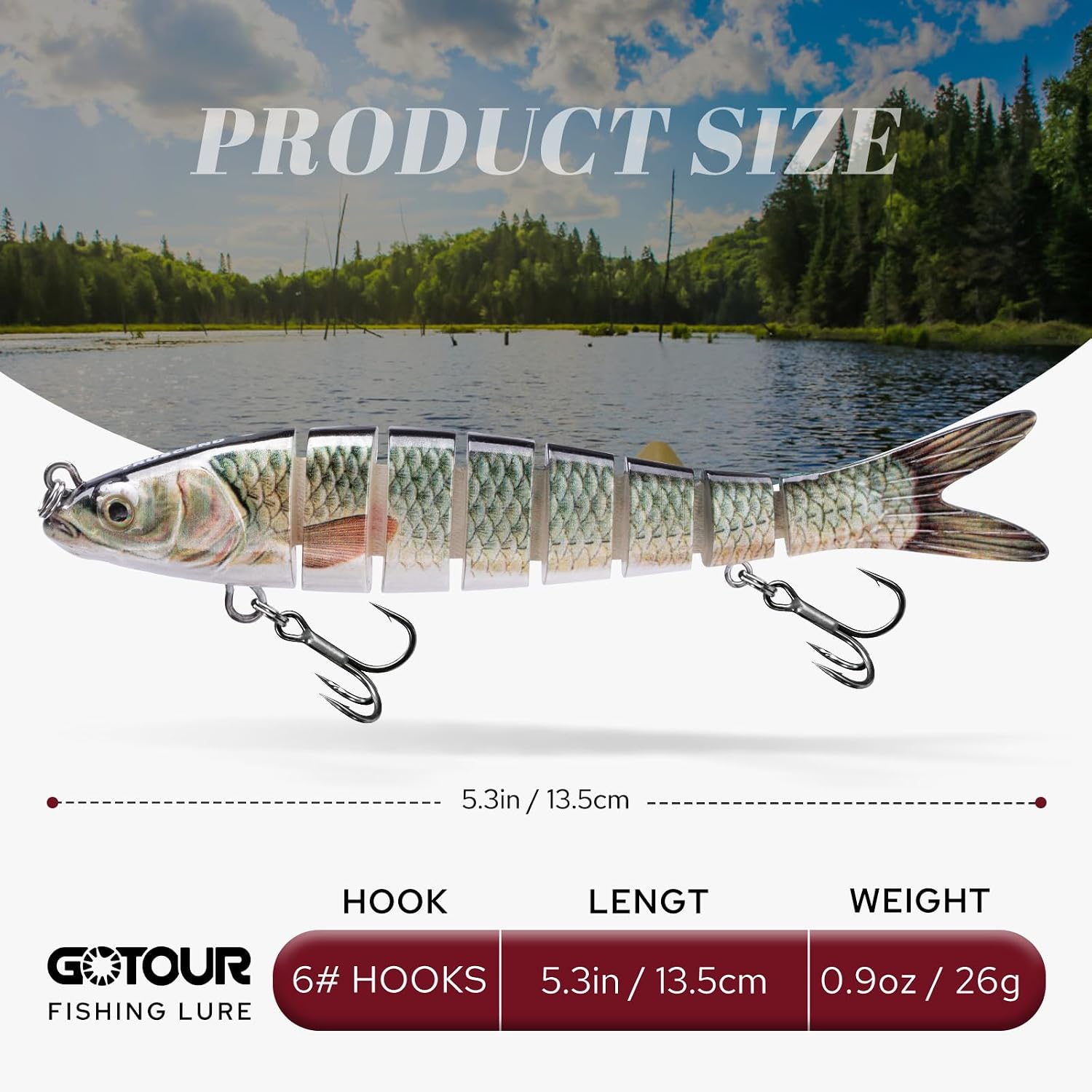 GOTOUR Jointed Swimbaits, Easy Catch Fishing Lures for Bass Trout Crappie