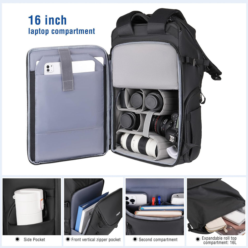 MOSISO Waterproof Camera Backpack, DSLR/SLR/Mirrorless Camera Bag, Black