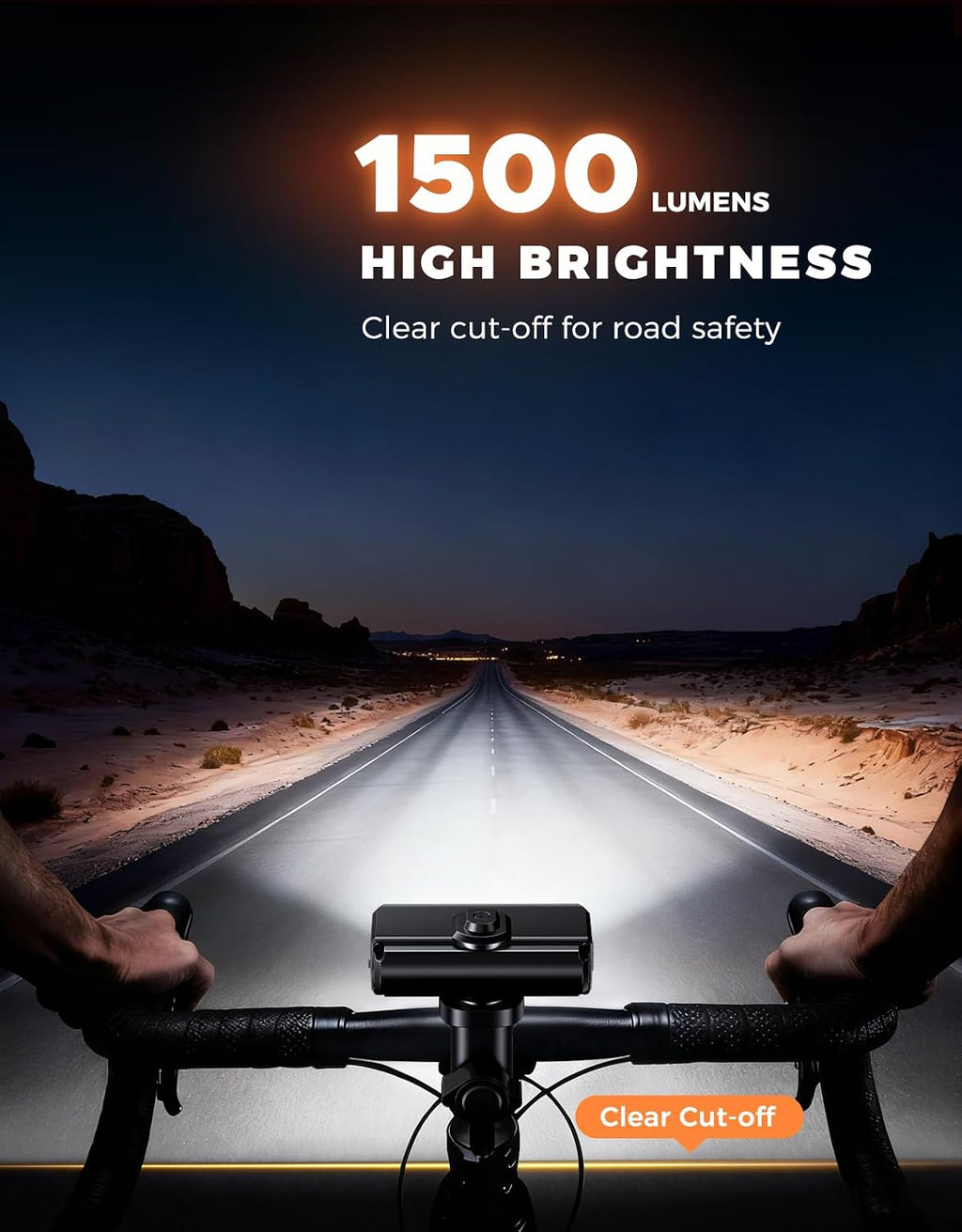 WOCBUY Bike Lights for Night Riding, 1500 Lumen Super Bright & Wide Beam Bicycle Headlight, 4+5 Modes 2600mAh USB Rechargeable Bike Light Set, IP65 Waterproof Light Bar for Ebike MTB Scooter