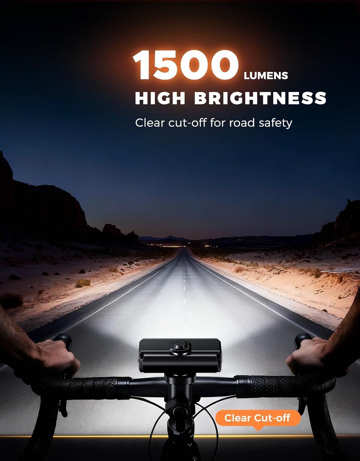 WOCBUY Bike Lights for Night Riding, 1500 Lumen Super Bright & Wide Beam Bicycle Headlight, 4+5 Modes 2600mAh USB Rechargeable Bike Light Set, IP65 Waterproof Light Bar for Ebike MTB Scooter