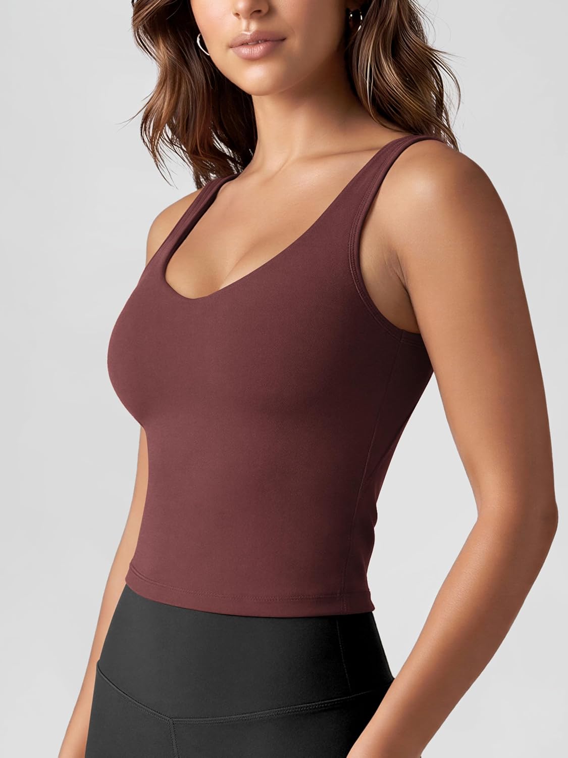 ODODOS Women's Tank Top with Built in Bra - Buttery Soft U Back Light Support Workout Yoga Sports Bra