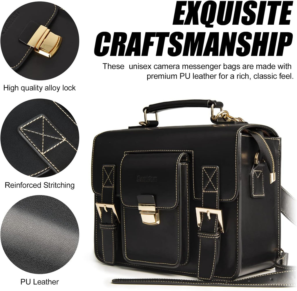 Cwatcun 3-in-1 Retro Camera Bag, PU Leather Camera Crossbody/Backpack/Case
