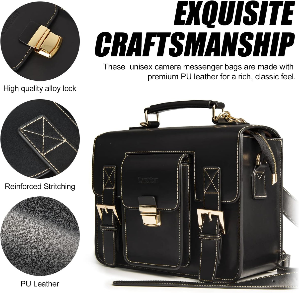 Cwatcun 3-in-1 Retro Camera Bag, PU Leather Camera Crossbody/Backpack/Case