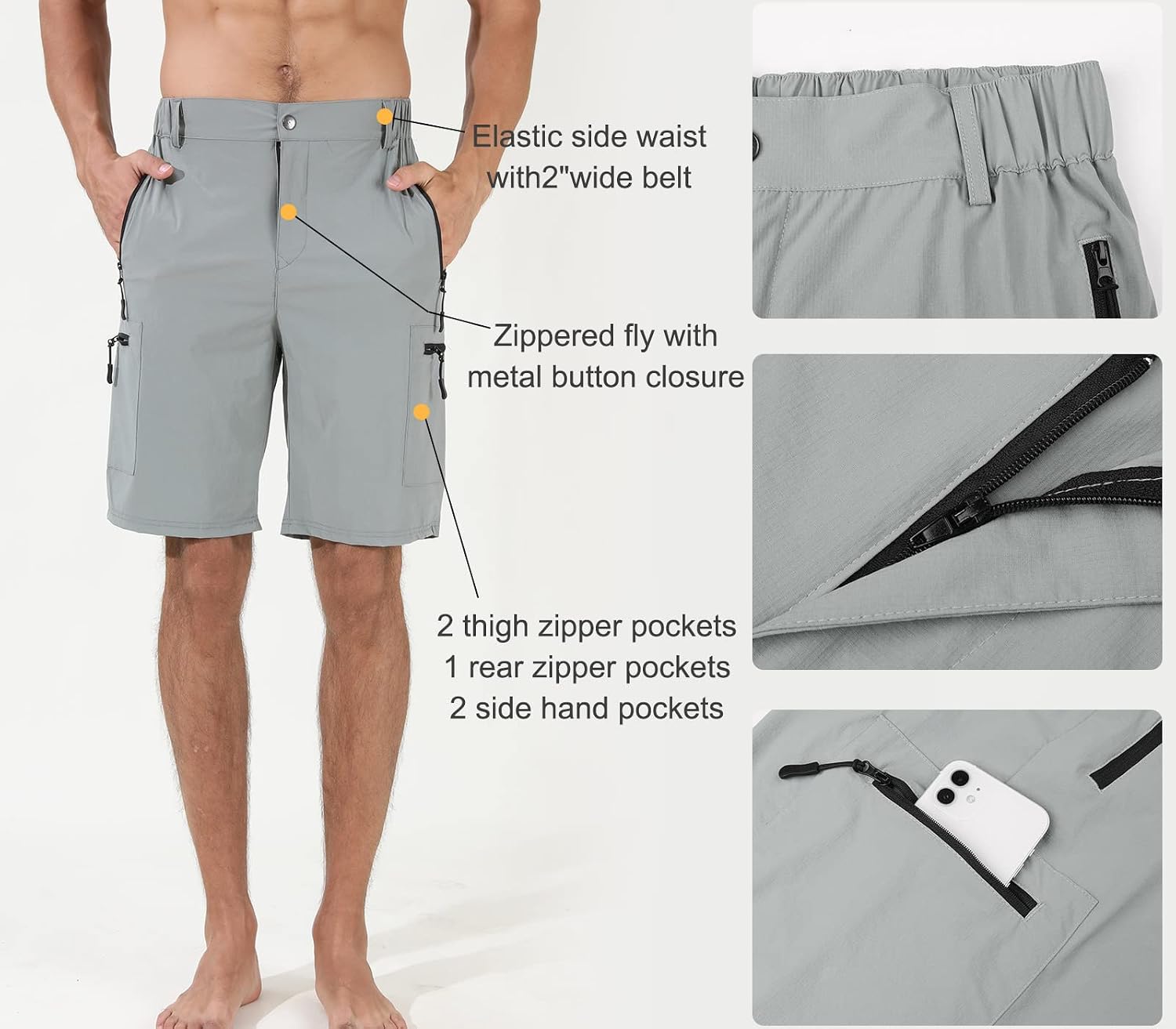 Suwangi Mens Hiking Cargo Shorts Casual Travel Tactical Short for Men | Lightweight，Breathable, Quick Dry，Water Resistant，Outdoor Shorts，Trip，Golf，Camping, Fishing Shorts with 5 Zipper Pockets