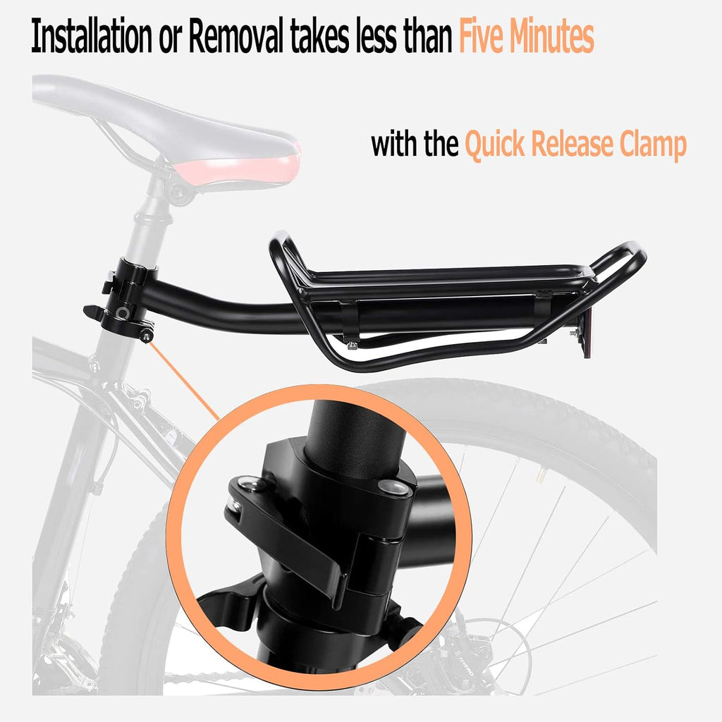 Rear Bike Rack with Quickly Release Camp,Retractable Aluminum Alloy Bicycle Cargo Rack,Thickened Frame and Main Tube for 26"-29" Frames Commuter Carrier,Max Weight 22lb,YONTUO