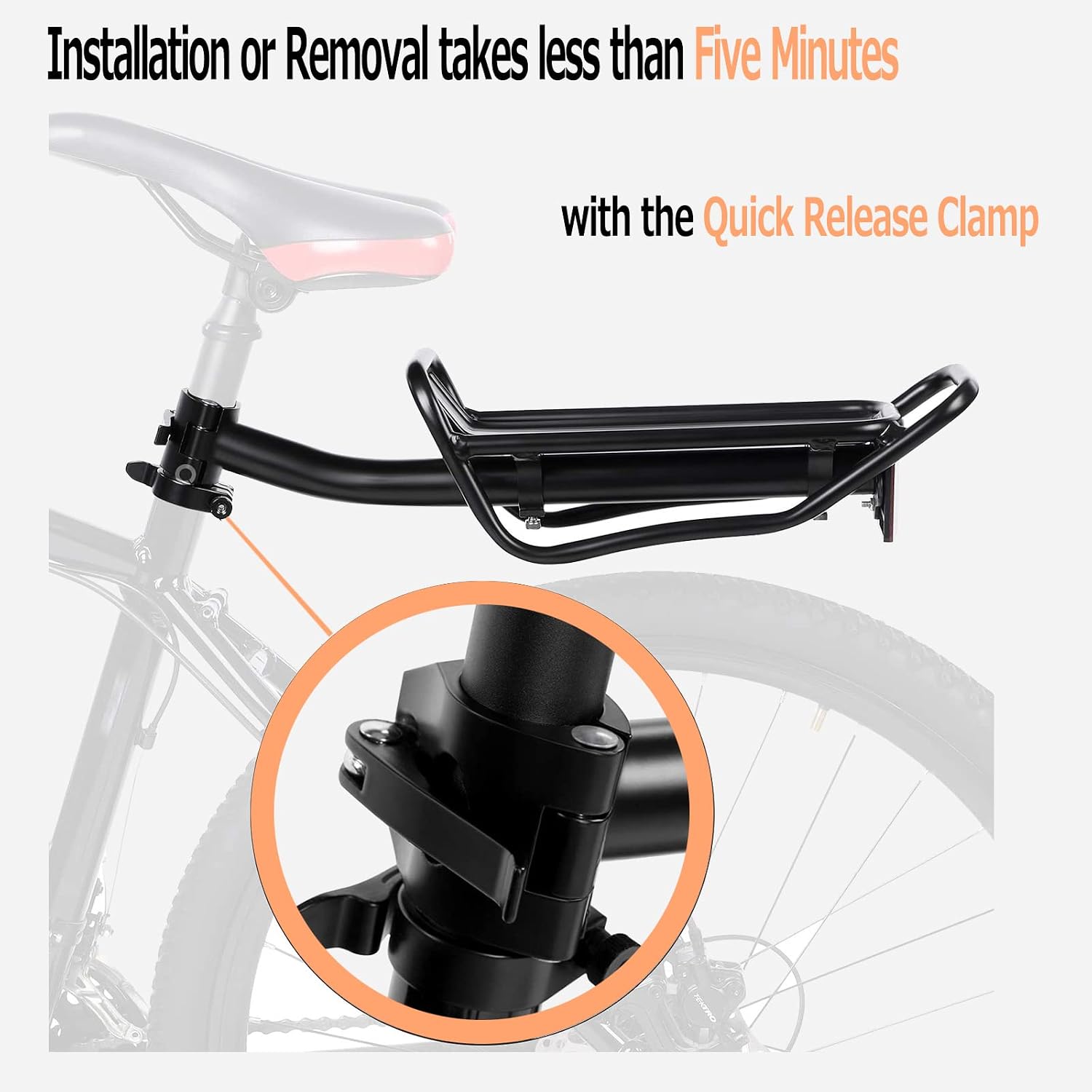 Rear Bike Rack with Quickly Release Camp,Retractable Aluminum Alloy Bicycle Cargo Rack,Thickened Frame and Main Tube for 26"-29" Frames Commuter Carrier,Max Weight 22lb,YONTUO