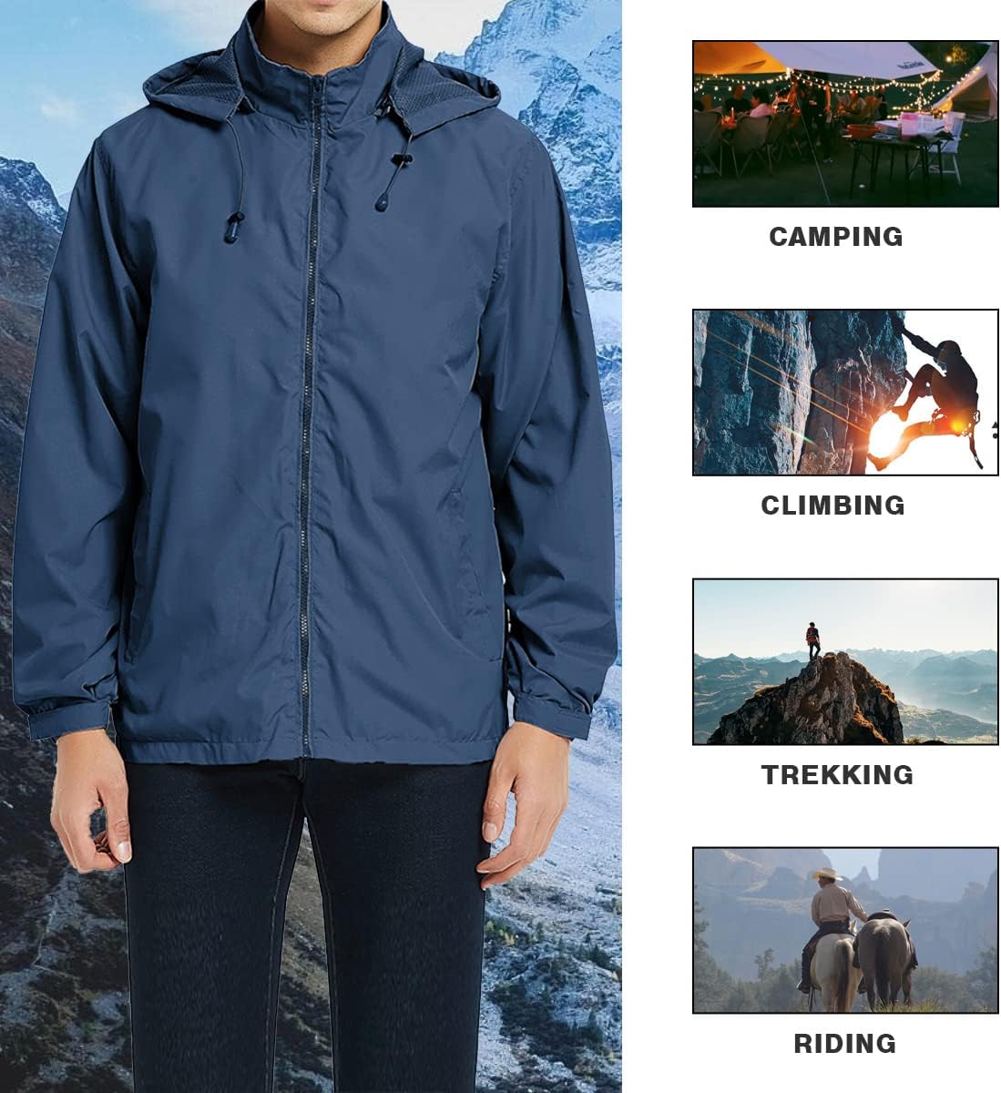 Mens Lightweight Windbreaker Jacket Waterproof Rain Jacket with Hood Soft Shell Jacket