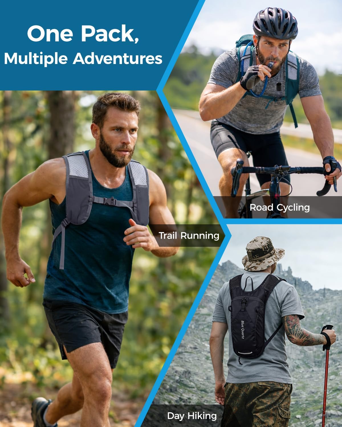 Blue Quartz Hydration Backpack with 2L Water Bladder, Hiking Water Pack with Insulated Compartment for Women Men, Lightweight Running Hydration Vest with Phone Pocket for Cycling, Biking