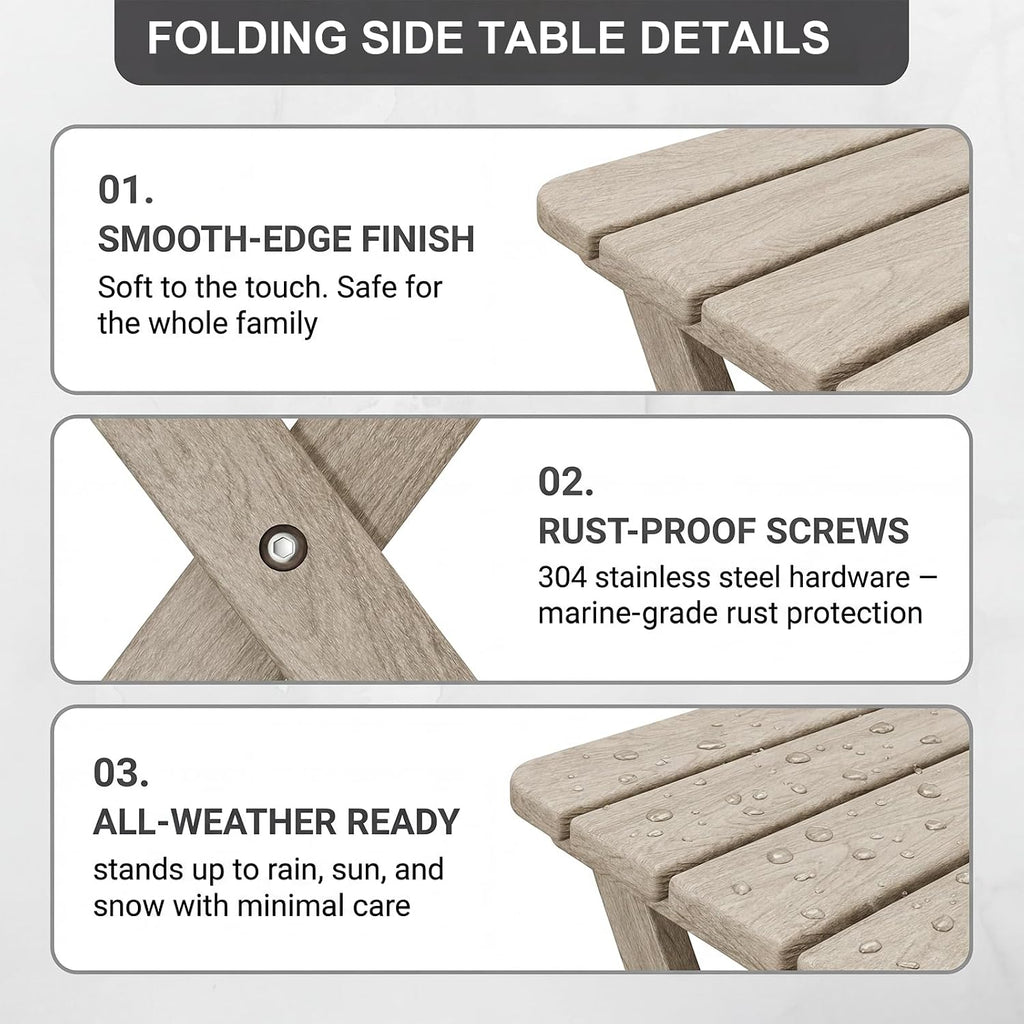 Folding Outdoor Side Table,Small HDPE Patio Table,All-Weather Compact Portable End Table for Patio,Porch,Pool,Brown,11.8" D x 15.7" W x 15.7" H