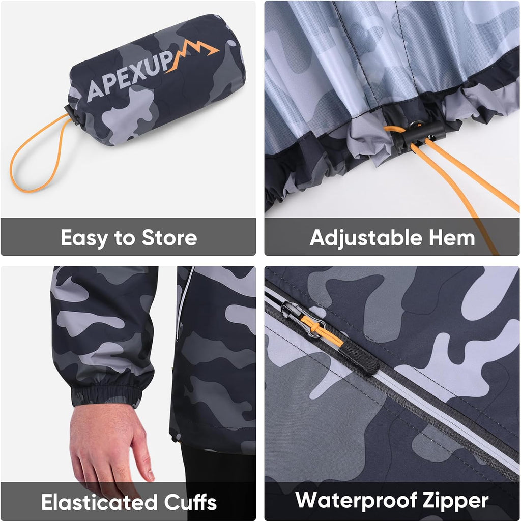 APEXUP Packable Rain Jacket Men Waterproof Lightweight Raincoat with Hood