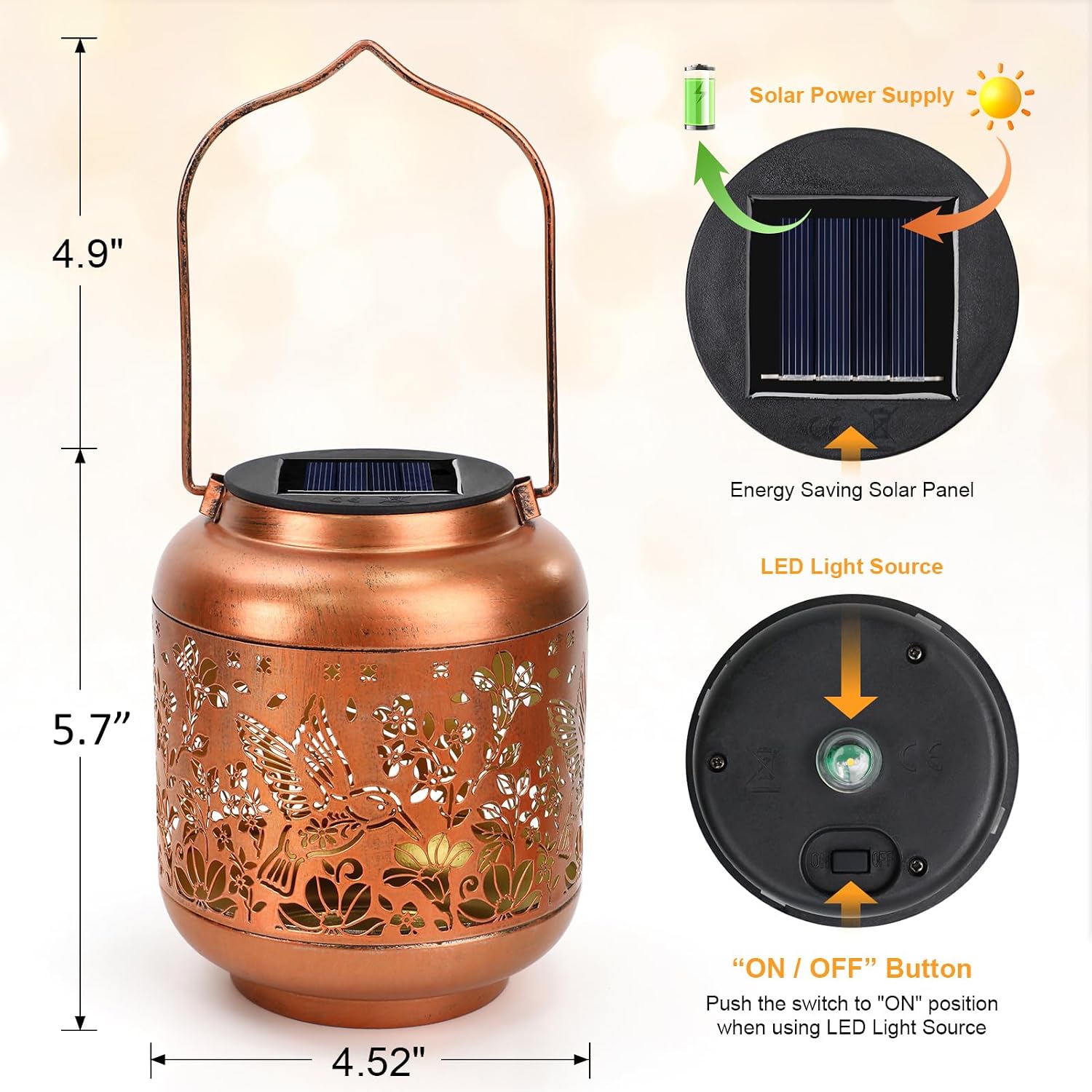 Mothers Day Gifts Hummingbird Solar Lanterns Garden Decor Birthday Gifts for Women Mom Grandma Hanging Solar Lights Outdoor Waterproof Decoration for Outside LED Lanterns for Yard Patio Lawn