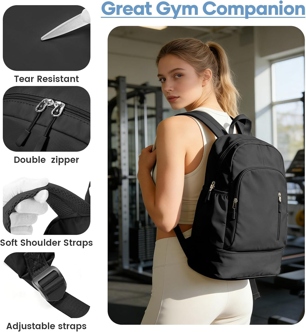 Black Gym Backpack for Women Men,Dance Sport Backpack With Shoe Compartment