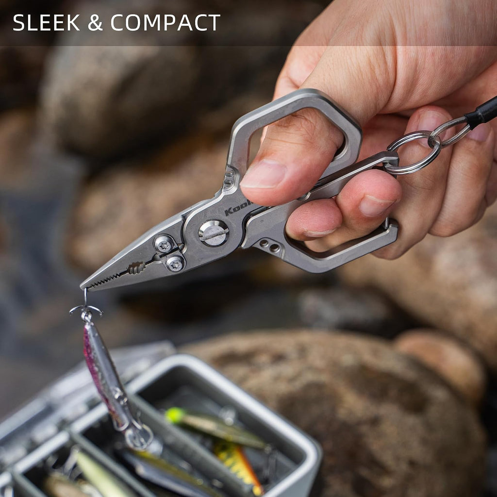 Titanium Fishing Pliers, 4.4" Saltwater Resistant Fishing Scissors, Tungsten Cutters, Multi-function Tool with Lanyard, Split Ring Hook Remover, Gifts for Men