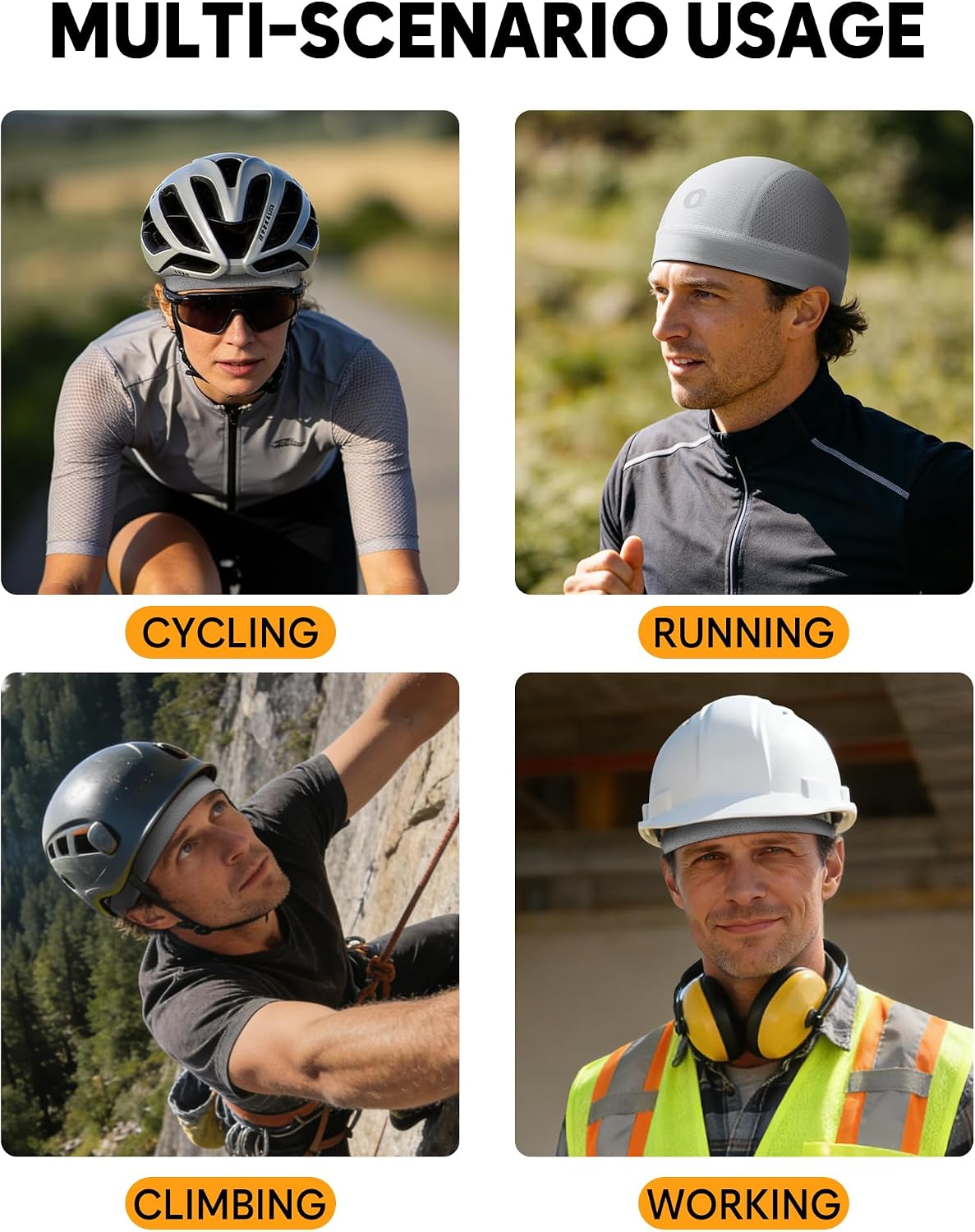 3-Pack Cooling Skull Cap Breathable Sweat-Wicking Helmet Liner for Men