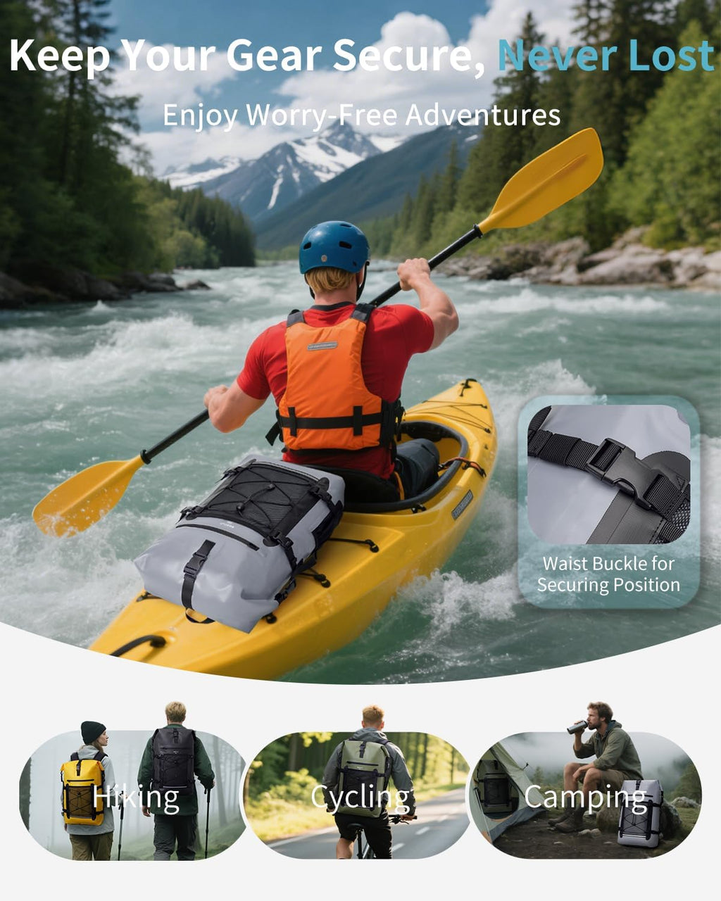 ECOHUB Waterproof Backpack, 30L Roll-Top Closure Heavy Duty Dry Bag