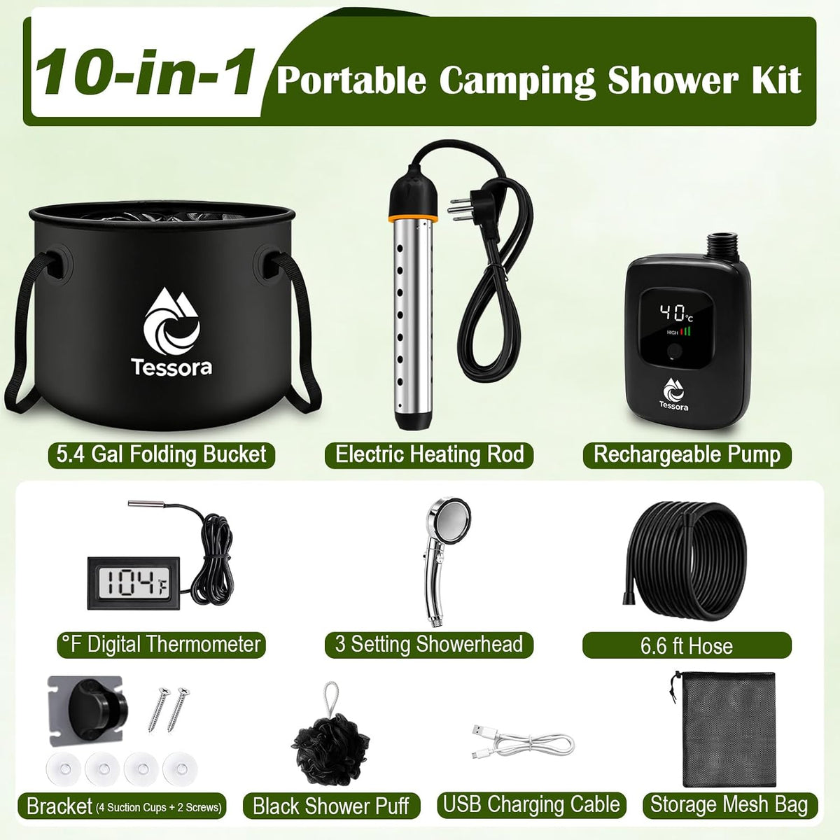 Portable Camping Shower with Head & Heater, Outdoor Shower Kit