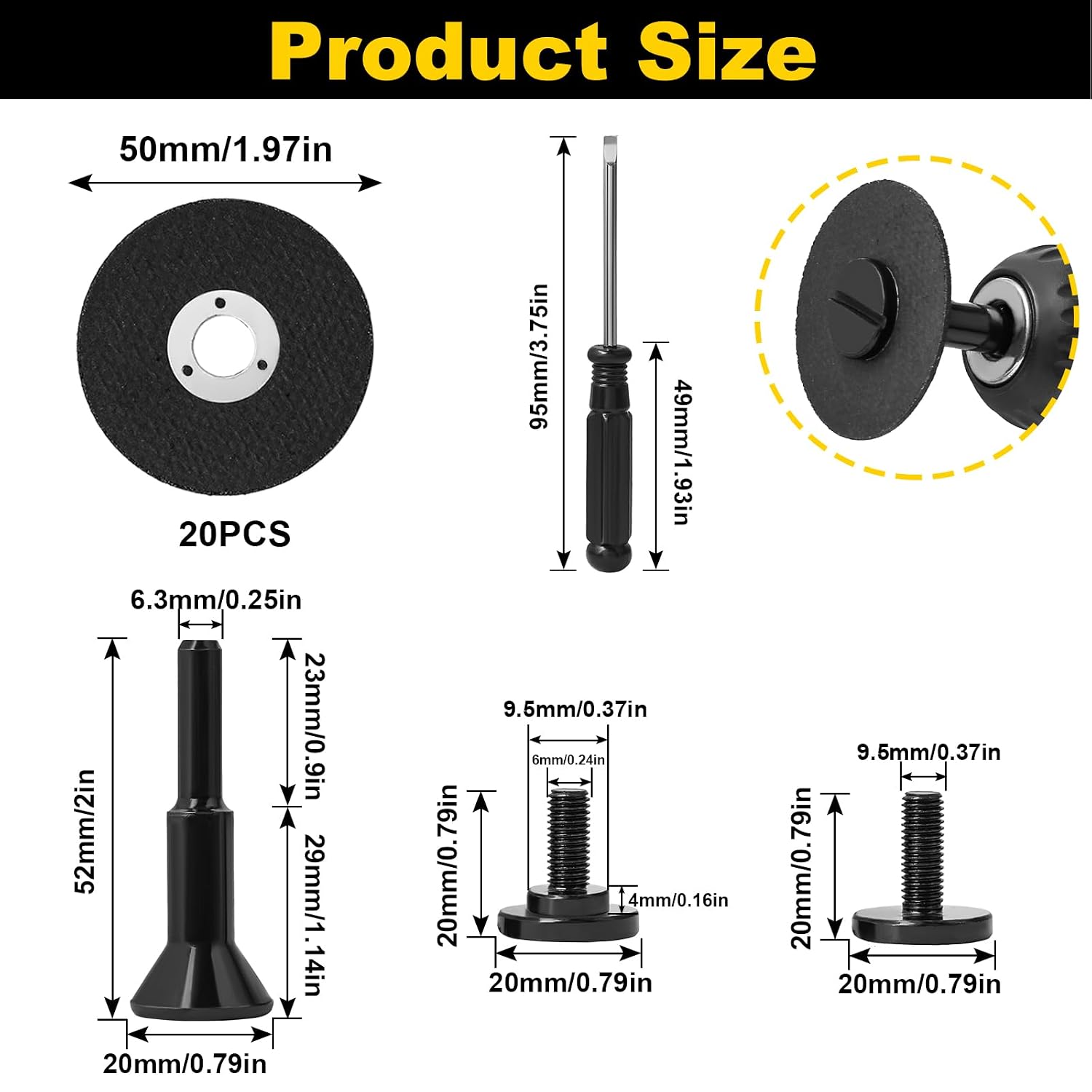 24Pcs 2 Inch Die Grinder Cut Off Wheel, 1/4" Arbor Accessories 3/8" Hole