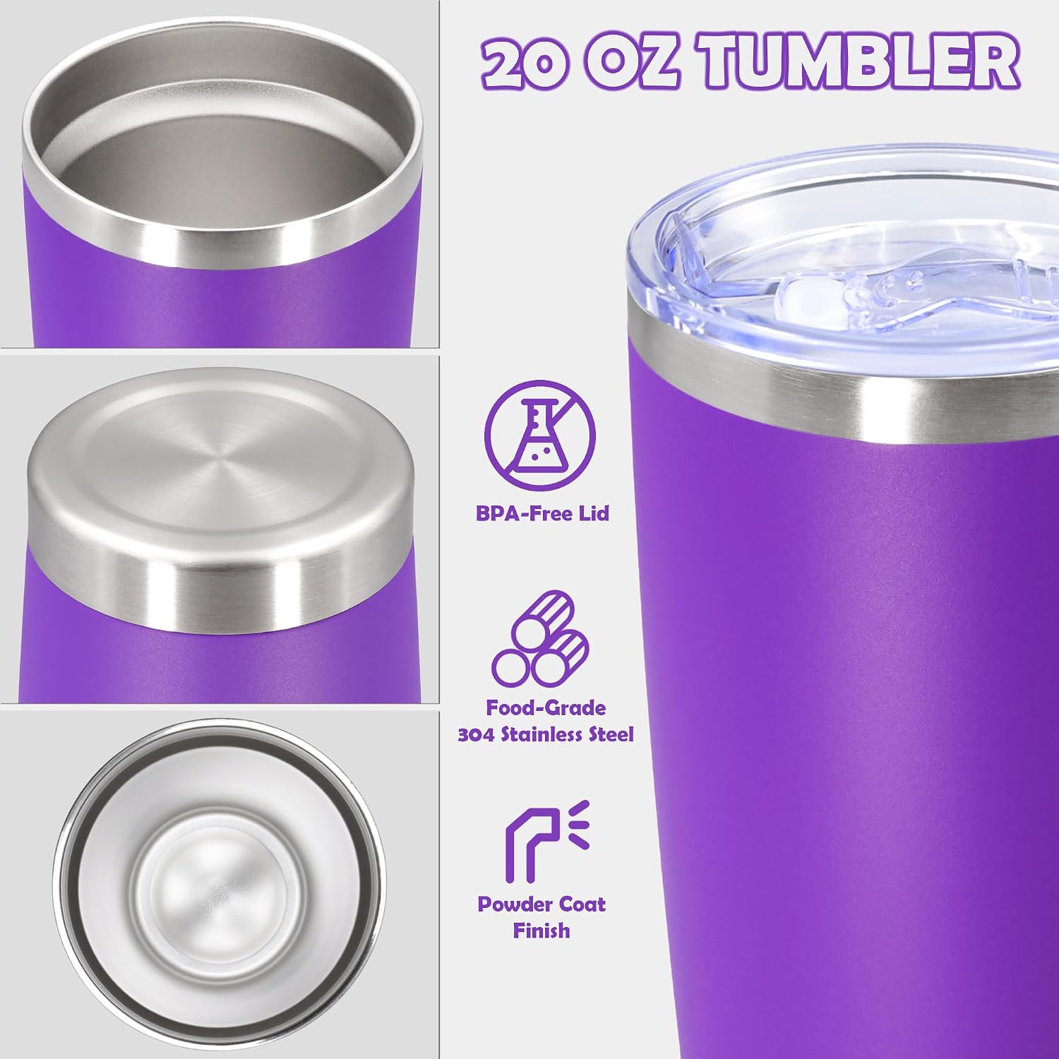 20oz Tumbler Stainless Steel Tumbler Coffee Tumbler with Lid Purple, 12P